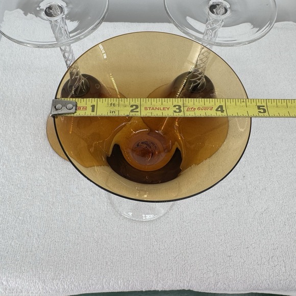 3 Vtg MARTINI GLASSES Blown Glass AMBER OMBRE Bowl Clear Swirl Stem MCM - Picture 6 of 6
